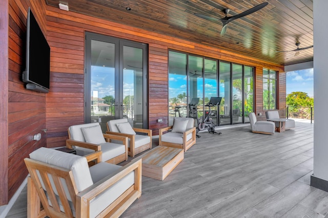 wooden deck with ceiling fan