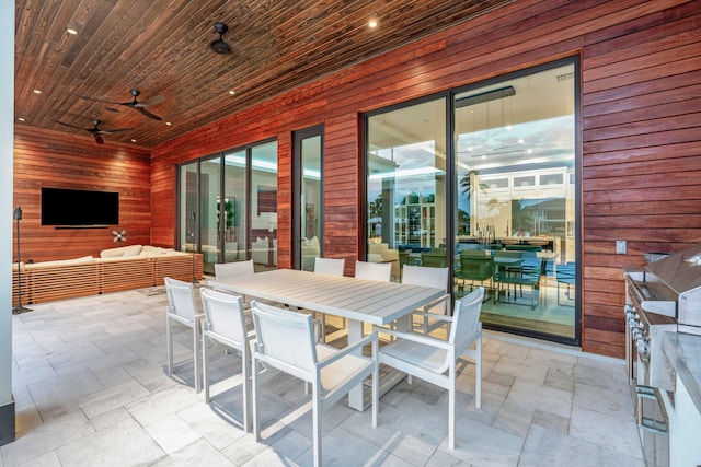 view of patio / terrace featuring ceiling fan and an outdoor hangout area