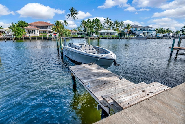 dock area with a water view