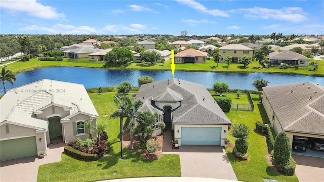 aerial view featuring a water view