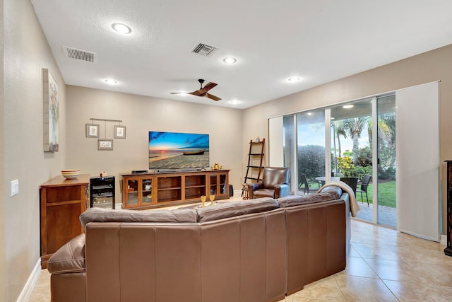11606 Ponywalk Trl, Boynton Beach, FL 33473 - living area with a ceiling fan, baseboards, visible vents, and recessed lighting