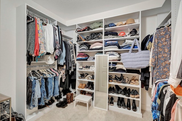 walk in closet with carpet flooring