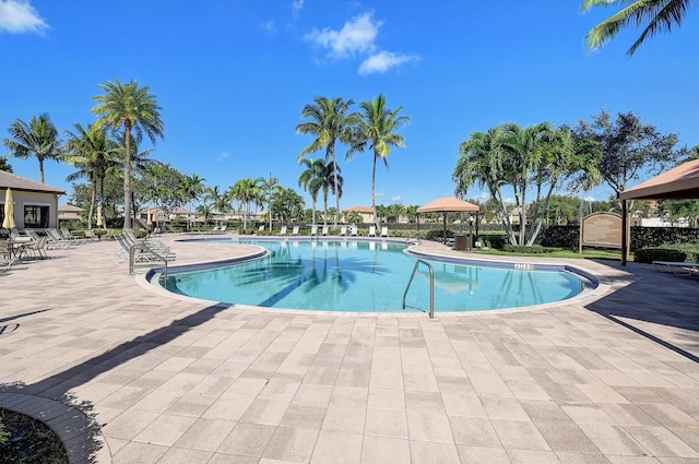 view of pool with a gazebo and a patio area