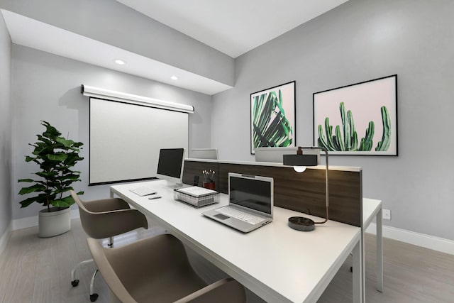 home office featuring light hardwood / wood-style flooring