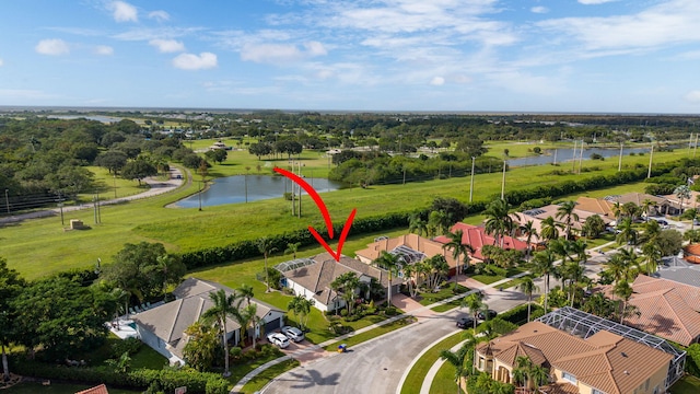 aerial view with a water view