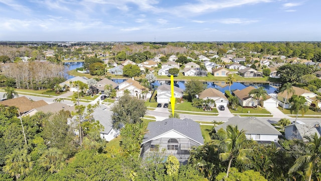 drone / aerial view featuring a water view