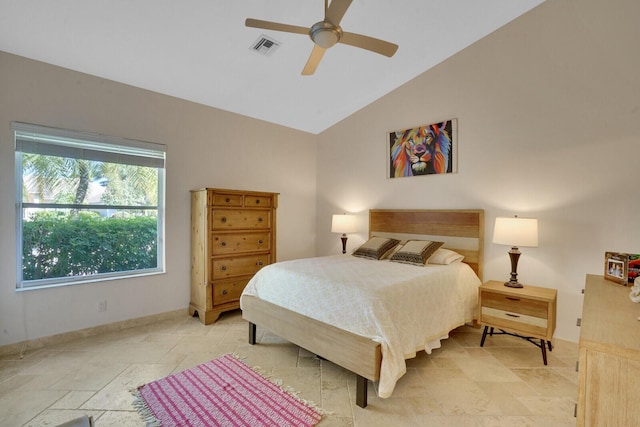 bedroom with vaulted ceiling and ceiling fan