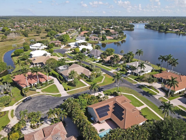 aerial view featuring a water view