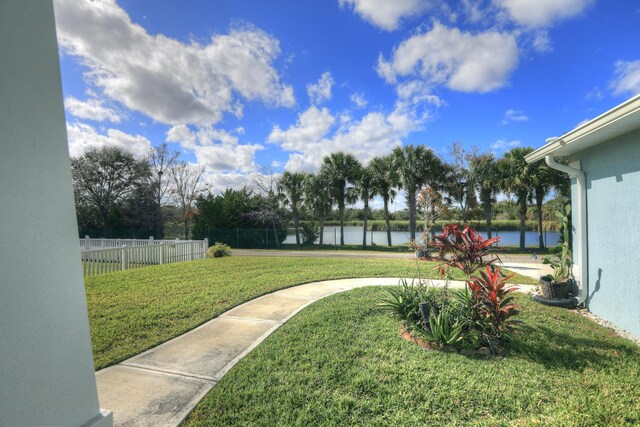 view of yard with a water view