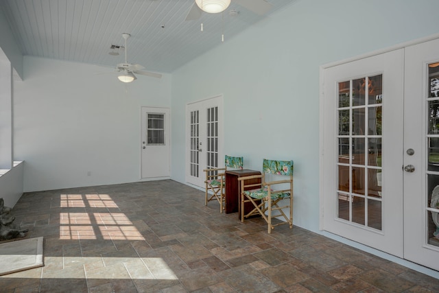 view of patio / terrace featuring french doors and ceiling fan