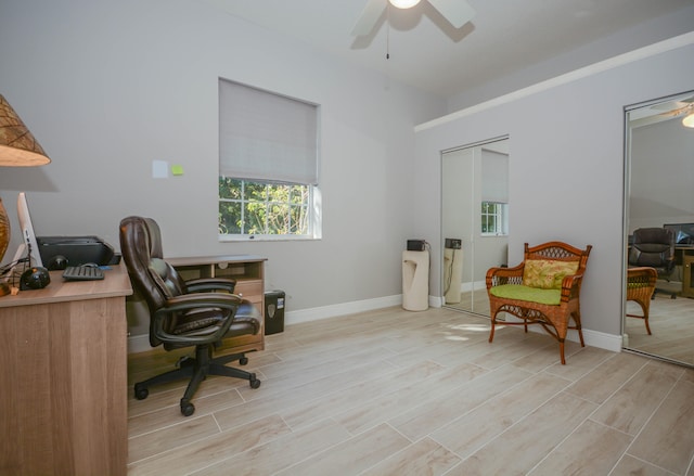 office area with ceiling fan