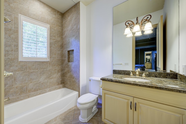 135 Playa Rienta Way, Palm Beach Gardens, FL 33418 - ensuite bathroom featuring vanity, toilet, tub / shower combination, a chandelier, and tile patterned floors