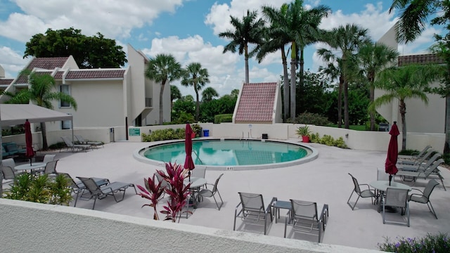 view of swimming pool with a patio