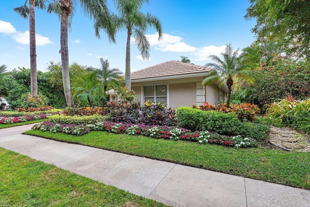 view of property exterior with a lawn