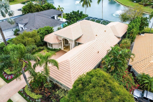 aerial view with a water view