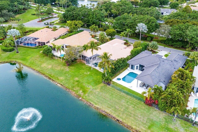 aerial view with a water view