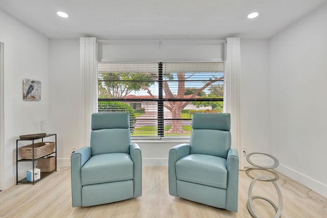 living area with light hardwood / wood-style flooring