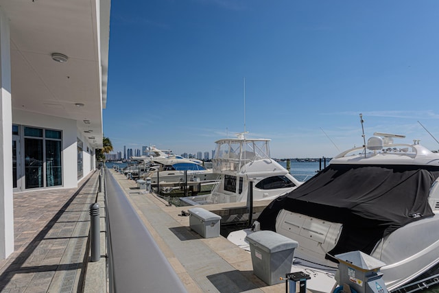 view of patio featuring a water view