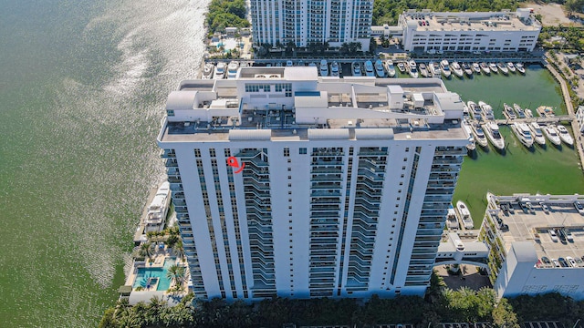 aerial view featuring a water view