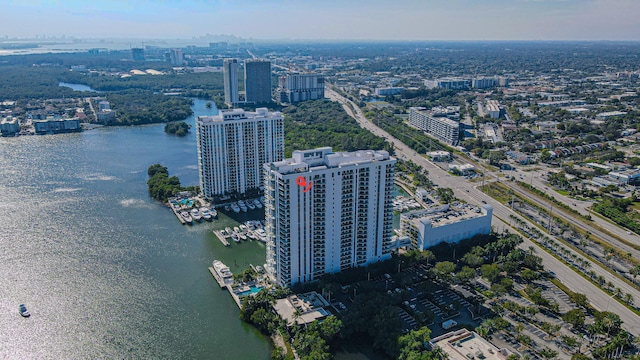 aerial view featuring a water view