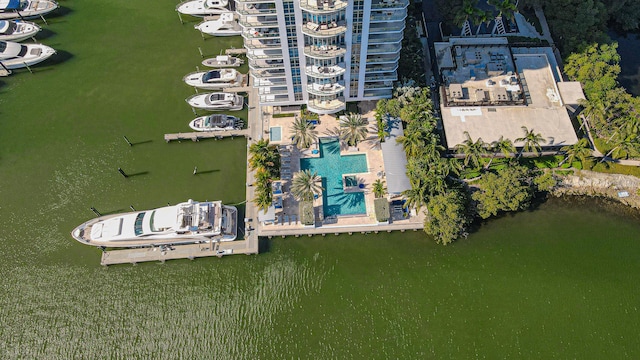 drone / aerial view featuring a water view