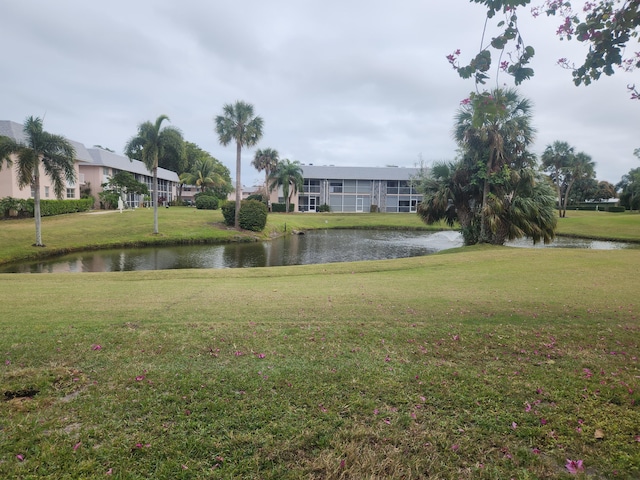 view of yard with a water view