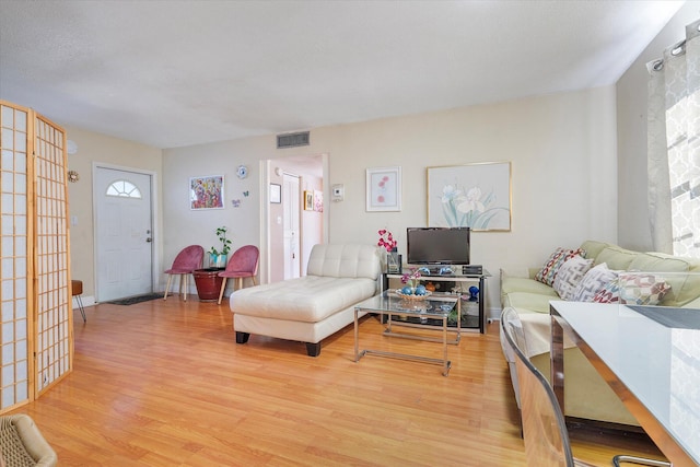 living room with light hardwood / wood-style flooring