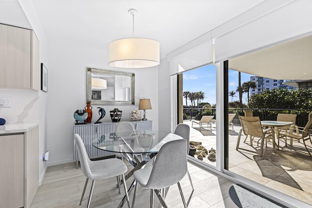 dining room with light hardwood / wood-style floors and floor to ceiling windows