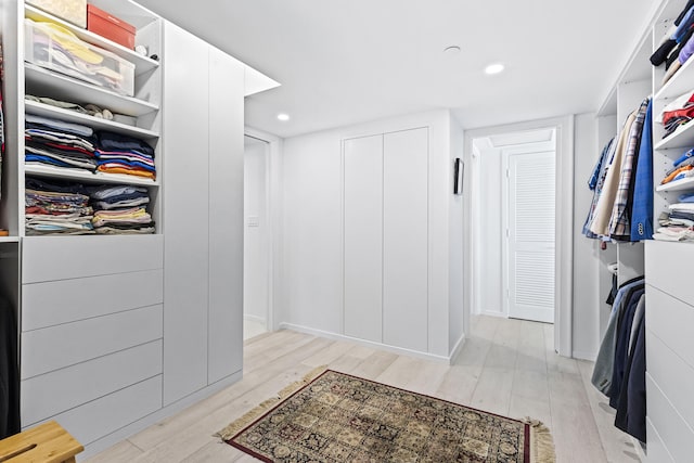 spacious closet featuring light wood-type flooring