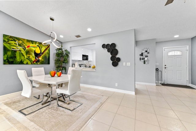 5650 Parkwalk Cir E, Boynton Beach, FL 33472 - dining area with baseboards, visible vents, recessed lighting, and light tile patterned floors