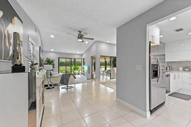 5650 Parkwalk Cir E, Boynton Beach, FL 33472 - living room featuring visible vents, ceiling fan, recessed lighting, and light tile patterned floors