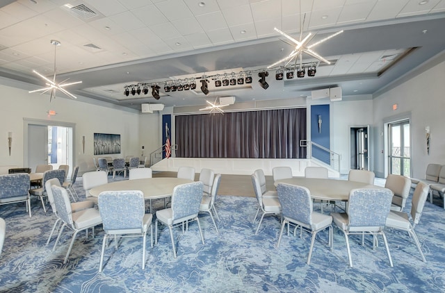 dining room with a tray ceiling