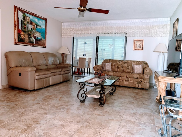 living room with ceiling fan