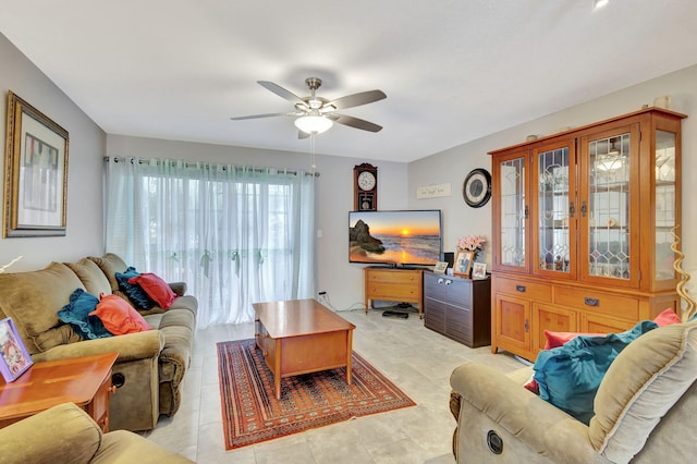 living room featuring ceiling fan