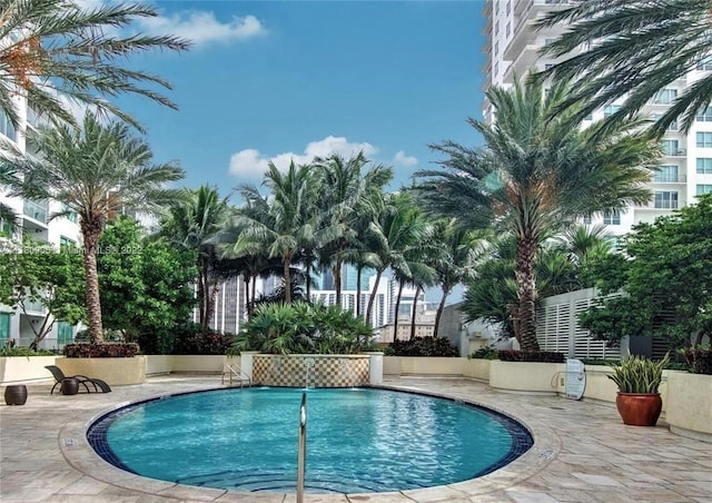 view of swimming pool with a patio