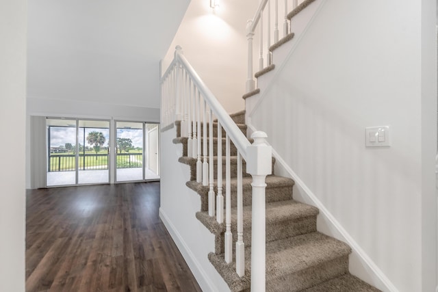 stairs with hardwood / wood-style floors