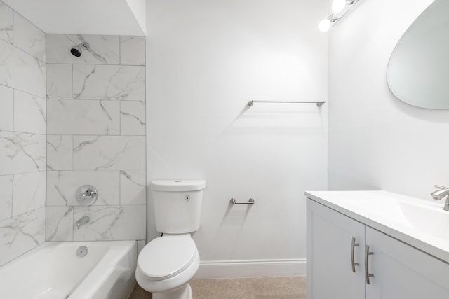 full bathroom featuring tile patterned floors, vanity, toilet, and tiled shower / bath