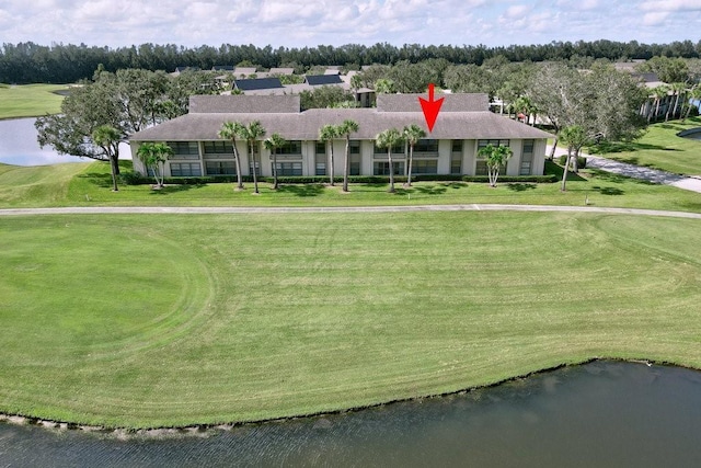 view of front of house featuring a water view and a front yard