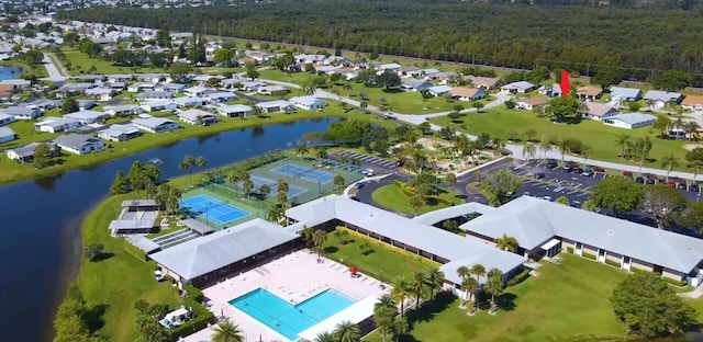 aerial view featuring a water view