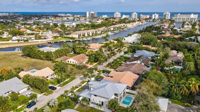 aerial view with a water view