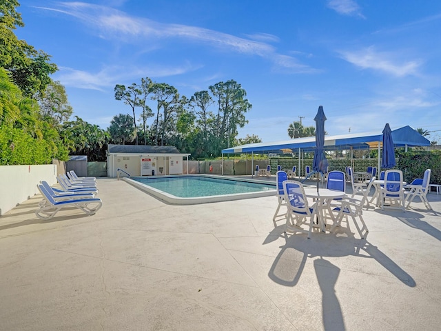 view of swimming pool featuring a patio area