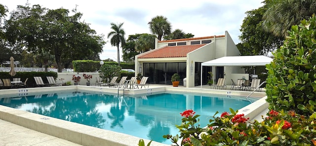 view of swimming pool with a patio area