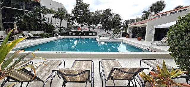 view of swimming pool with a patio