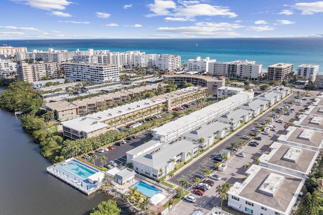 aerial view with a water view