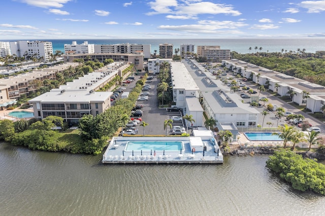 aerial view featuring a water view