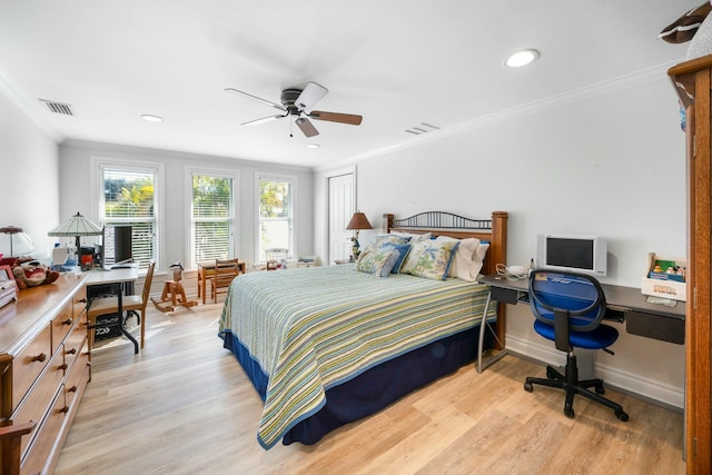2897 SE Saint Lucie Blvd, Stuart, FL 34997 - bedroom with light wood-style floors, ornamental molding, visible vents, and recessed lighting