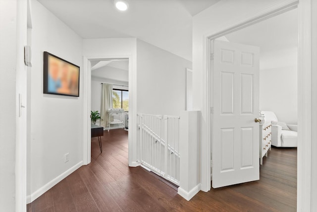 hallway featuring dark hardwood / wood-style flooring