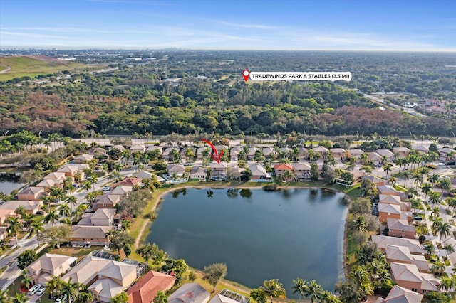 aerial view with a water view