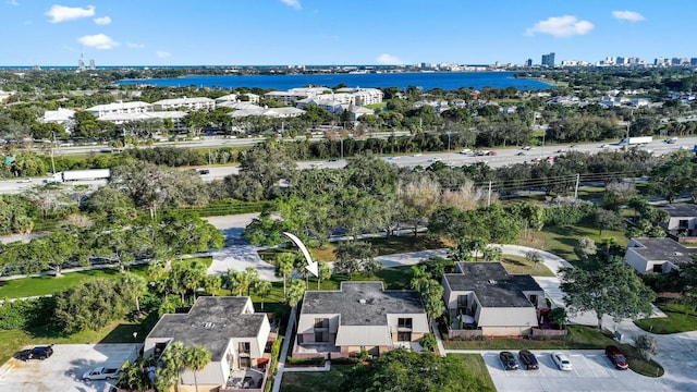 aerial view with a water view