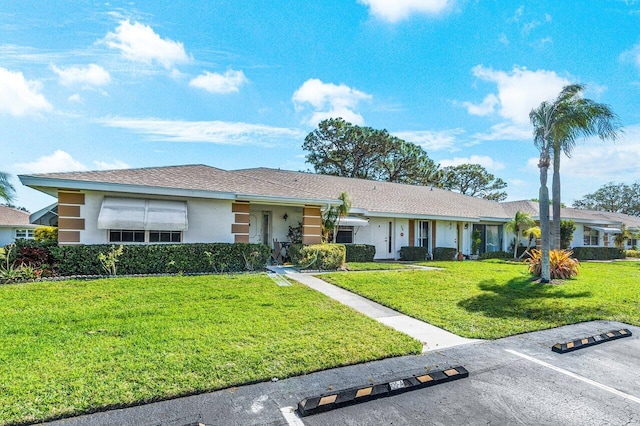 ranch-style home with a front lawn